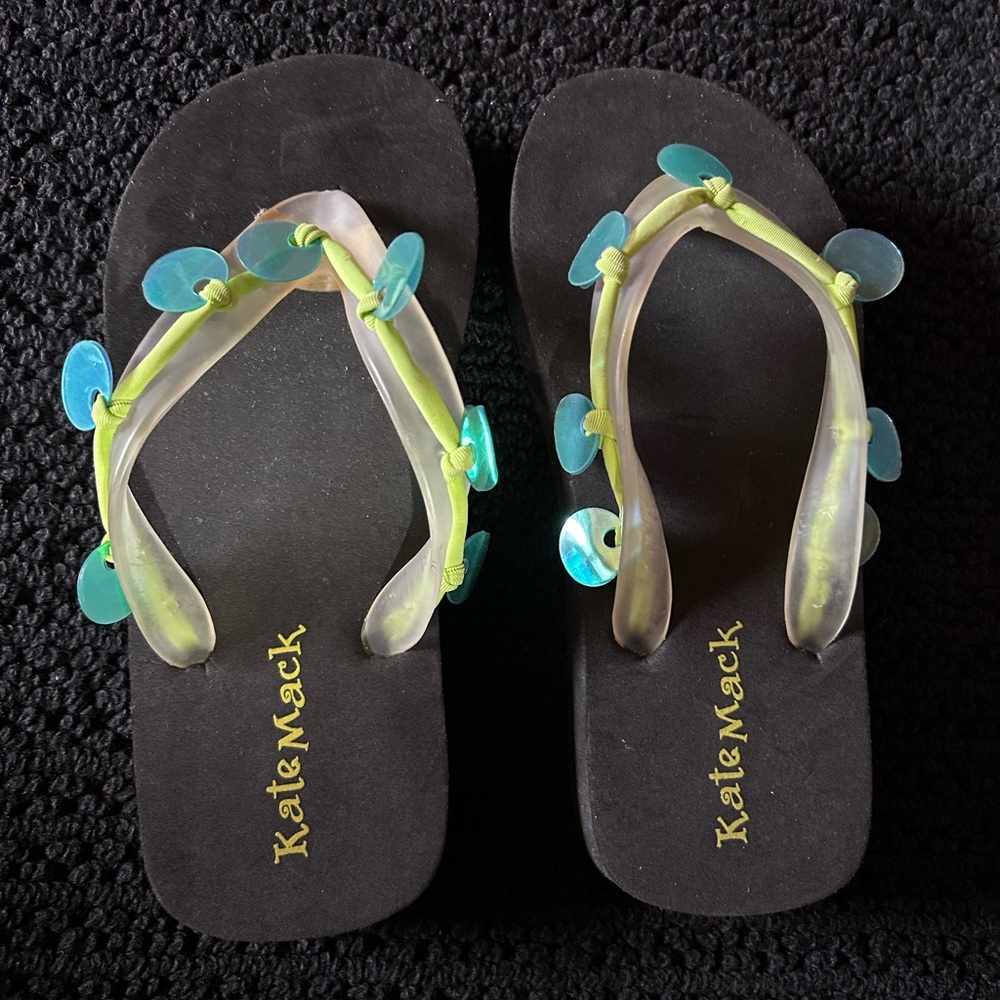 Kate Mack Kids Flip Flops - Black with Green and Blue Accents